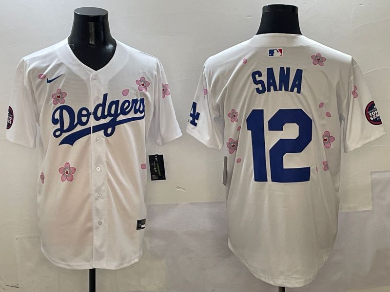 Men Los Angeles Dodgers 12 Sana White Sakura Edition 2025 Nike MLB Jersey style 1